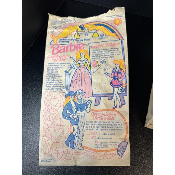 Vintage McDonald’s Happy Meal Bags Lot Barbie Hot Wheels 1991–1993 - Picture 4 of 10